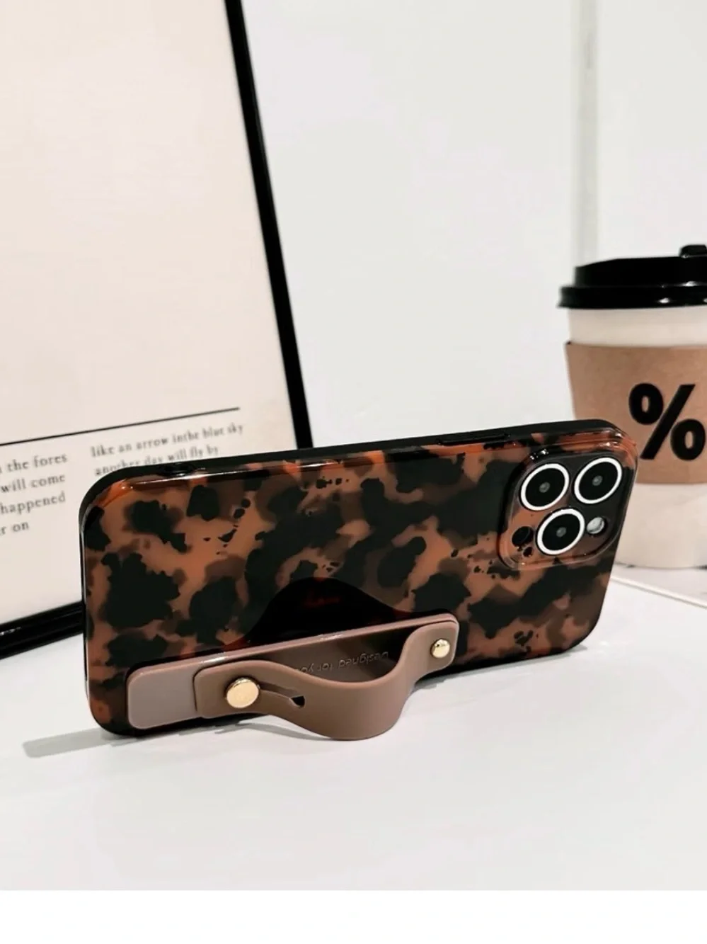 Tortoise Pattern iPhone 15 PRO Case with Wrist Strap - Black & Brown NEW